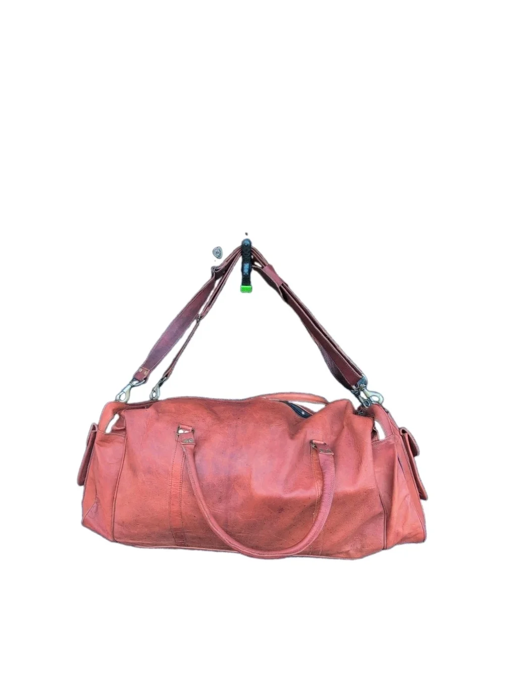Vtg Leather Duffle Weekend Bag Canvas Lined Oversized Travel Overnight Luggage